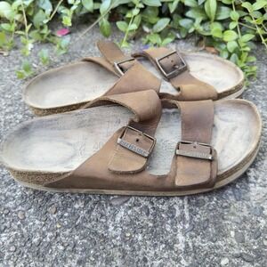 Birkenstock Arizona Sandals Unisex W9/M7 Brown Leather Adjustable Straps Slide